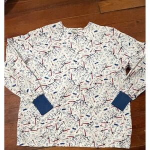 UA Scrubs Dental Print Snap Front Warm Up Jacket Womens Large Blue Cuffs Pockets